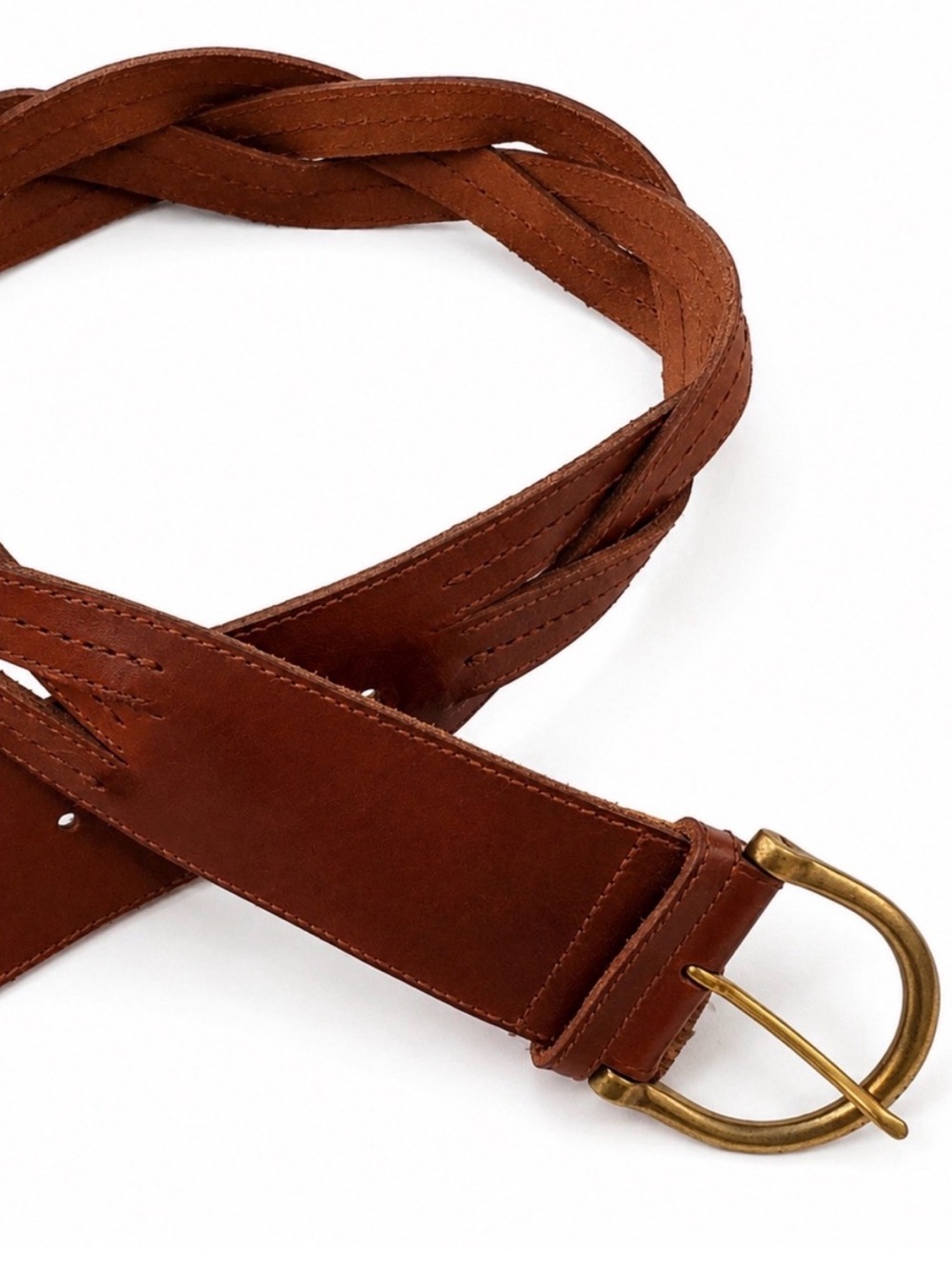 Ralph Lauren Braided Leather Belt with Brass Buckle Sz M